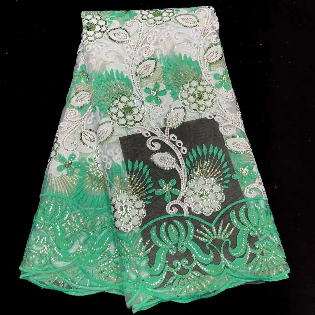

Африканская французская сетчатая кружевная ткань с зелеными пайетками 2022, высококачественное Тюлевое Сетчатое кружево для свадебного пла...