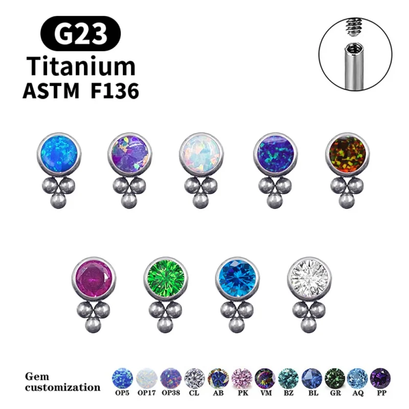 

G23 F136 Titanium Implant Grade Opal Earrings Tragus Conch Cartilage Perforated Lip 16G Labret Internal Thread Piercing Jewelry
