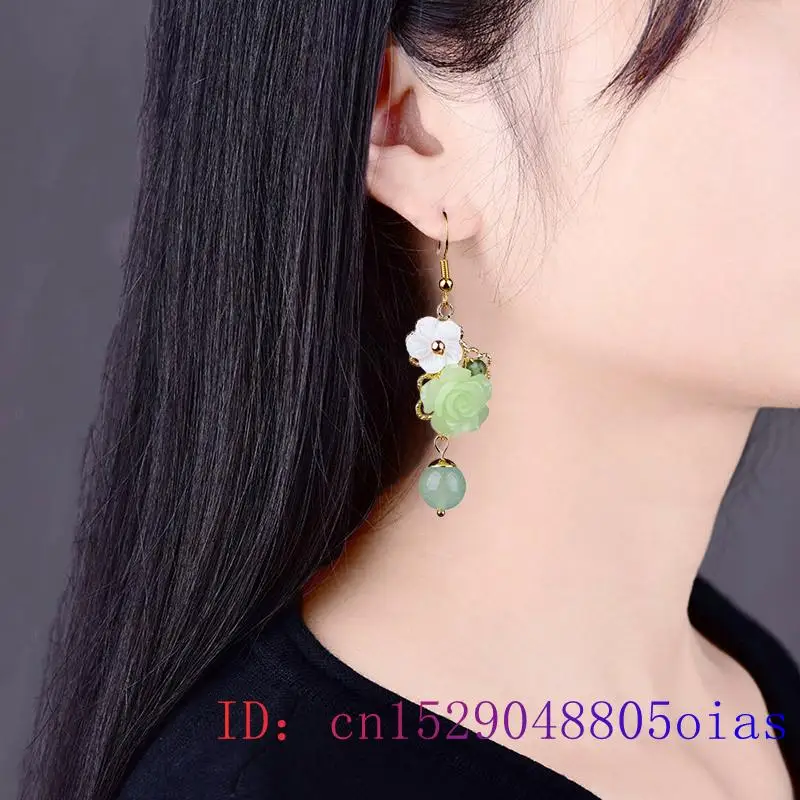 Green Jade Flower Earrings Women Jewelry Gemstone Crystal Natural Zircon Chalcedony Amulet Fashion Charm 925 Silver Gifts images - 6