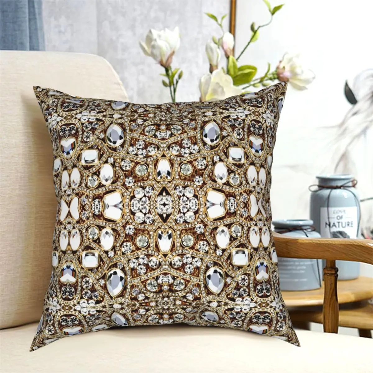 

Jewelry Gemstone Silver Crystal Pillowcase Creative Zipper Decor Pillow Case for Sofa Seater Cushion Cover 18"