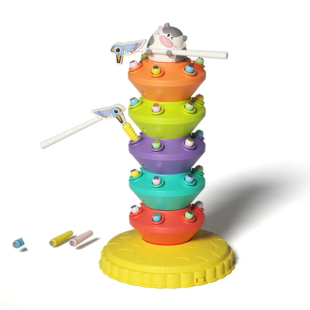 

Children's Educational Woodpecker Insect Catching Toy Music Light Colorful Electric Rotating Fishing Insect Stacking Music