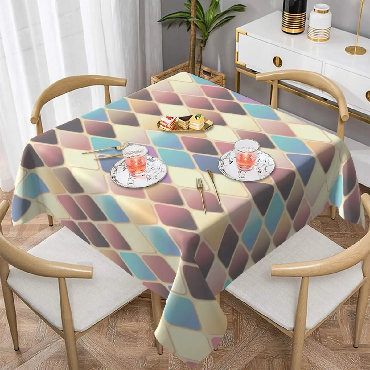 

Colorful Rhombus Pattern For Restaurant Party High Quality Water Repellent Fabric Tablecloth Can Be Customized