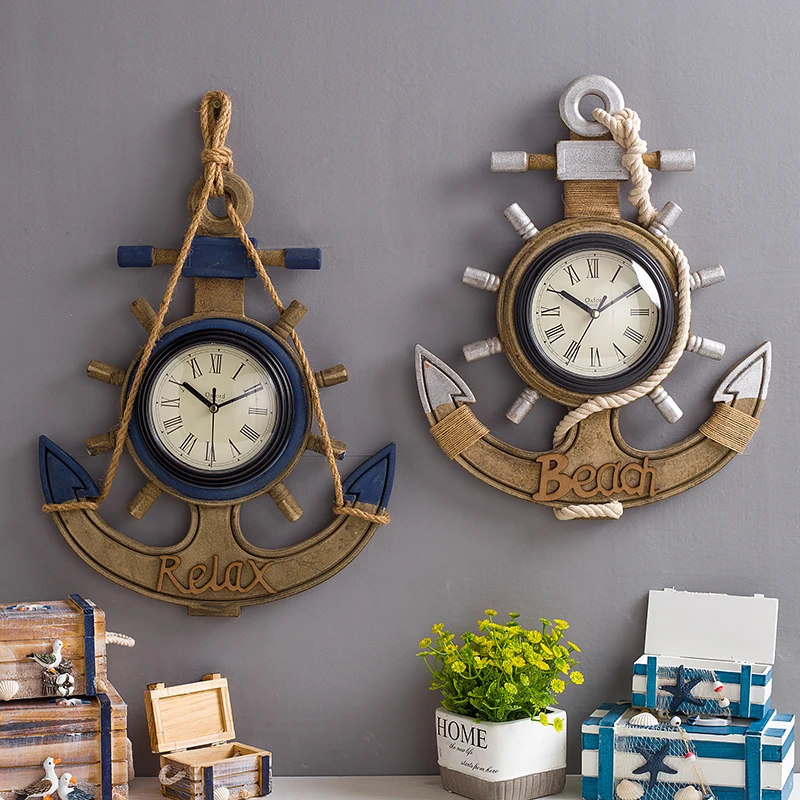 

Настенные часы, домашний декор, часы, украшение для гостиной, средиземноморская лодка, якорь, ретро настенные часы, деревянные настенные цифровые часы