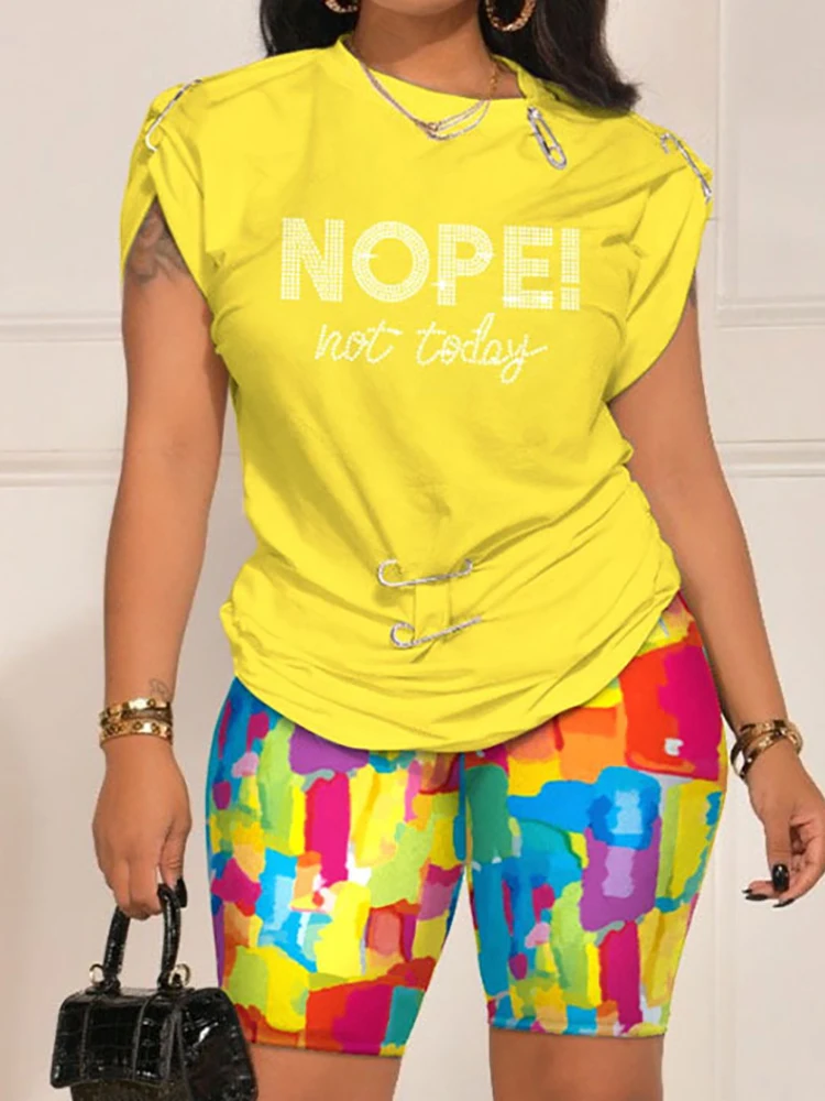 

Loungewear Printing Fashion 2PCS Outfit Women Summer Sportswear Short Sleeve O-Neck Pullover Top Shorts Matching Sets Streetwear