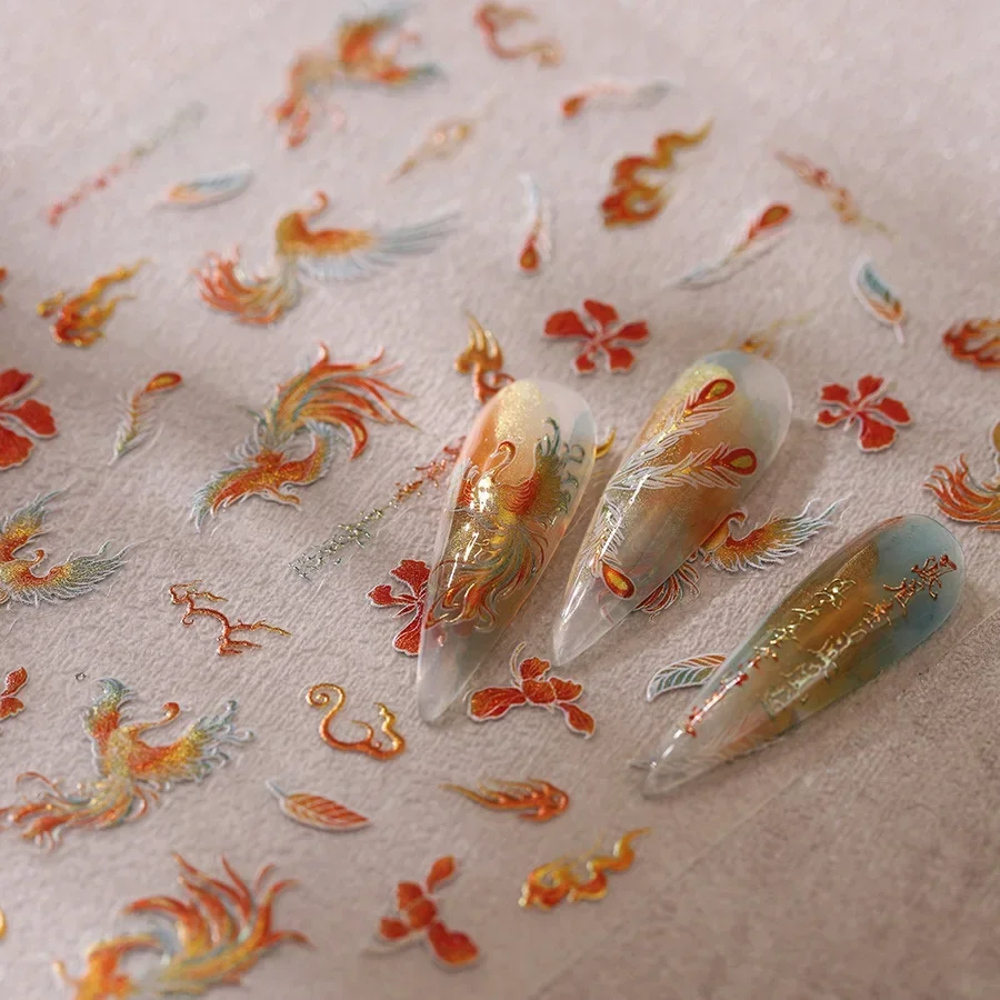 Китайский стиль красное золото штампованное благородный фенікс перо дракон