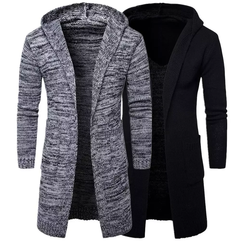 

2023NEW Hot Sale New Casual Men's Coat Winter Warmer Loose Style Solid Color Long Sleeve Pockets Thick Knitted Cardigan Hood