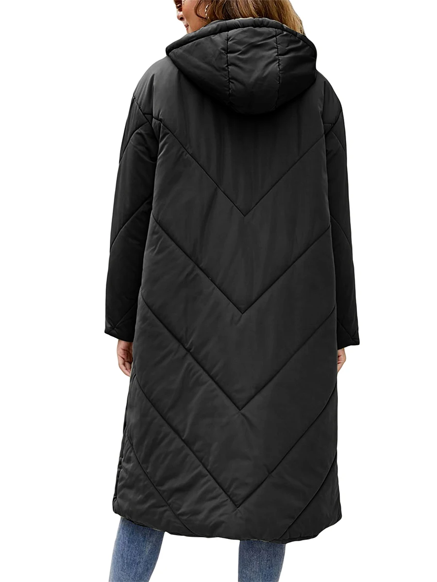 

ZZLBUF Women Long Hooded Puffer Quilted Parka Coat Ladies Padded Warm Winter Jacket with Hood