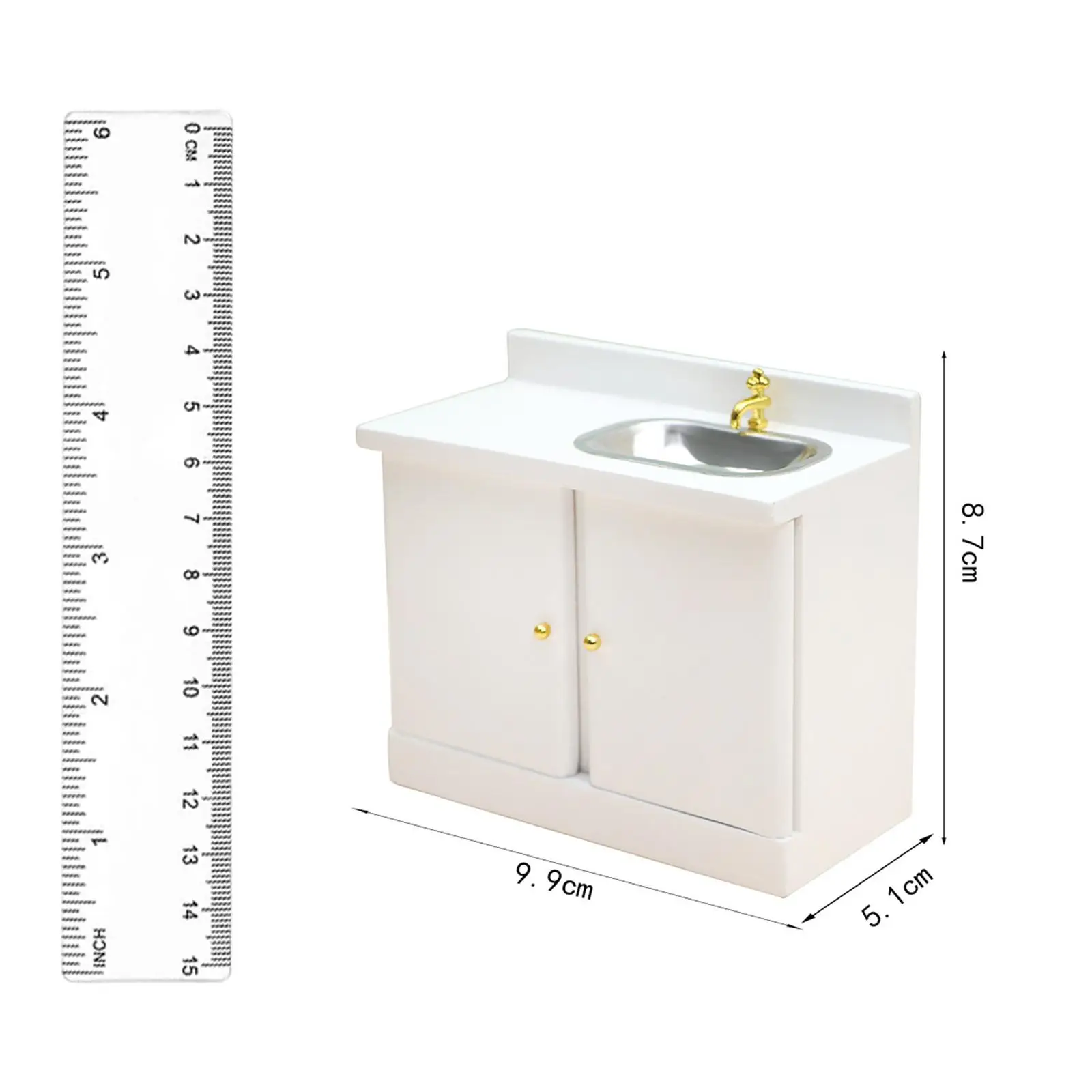 

1:12 Mini Sink with Cabinets Ornaments Multipurpose Wooden for Dollhouse Kitchen Life Scene Layout Micro Landscape DIY Fitments