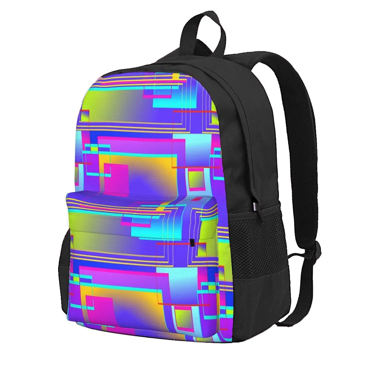 

Vibrant Colorblock Backpack Geo Print Cycling Backpacks Unisex Designer Print High School Bags Stylish Rucksack