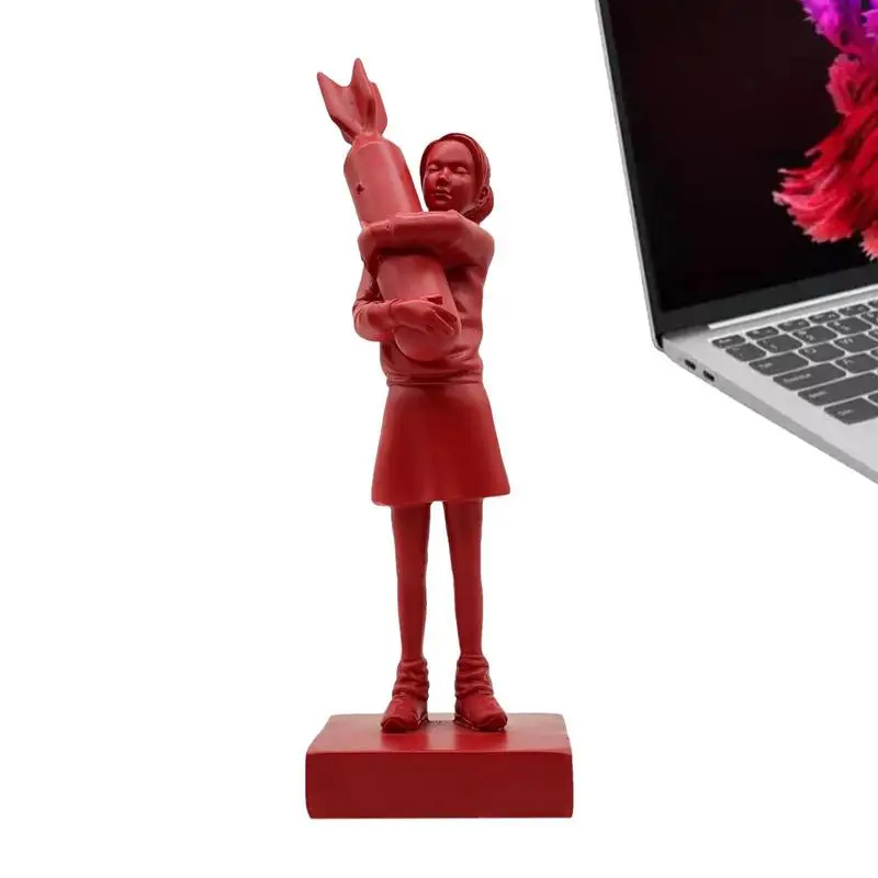 

Banksy Bombs Hugger Statue Resin Embrace Peace Sculpture Banksy Bombs Girl Street Art Resin Statue Peaceful Home Decoration