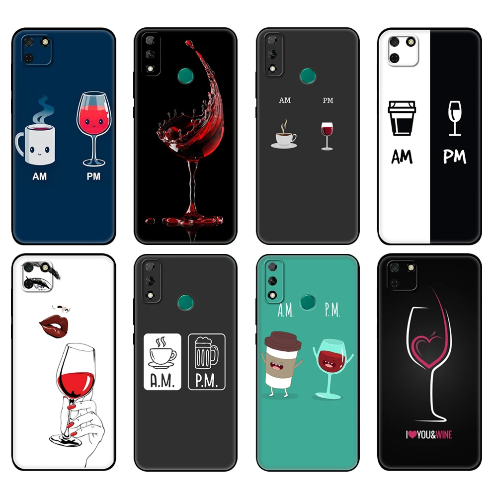 

Black tpu Case For Huawei Y9S Y6S Y8S Y5P Y7P Y8P Case For Huawei Y5 lite Prime 2018 Y6 2019 Cover Cover Coffee Wine Cup