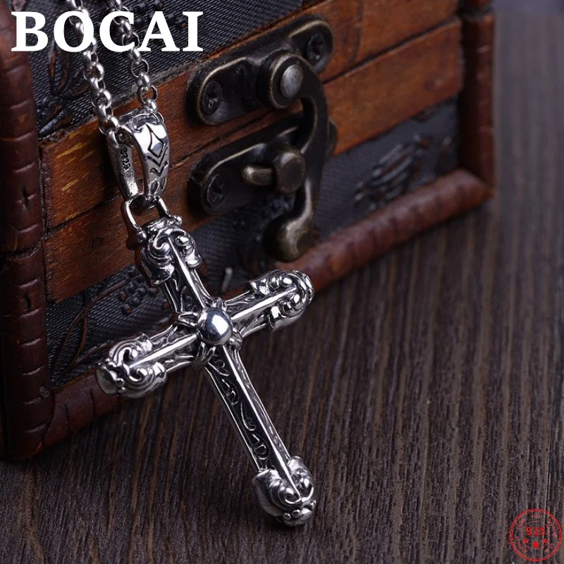 

BOCAI 2021 Trendy S925 Sterling Silver Charm Pendants Simple Totem Cross Pure Argentum Amulet Hanging Jewelry for Women and Men