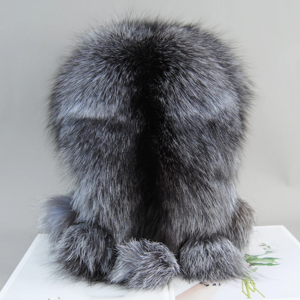 Зимняя теплая женская шапка из русского меха енота лисьего купольная