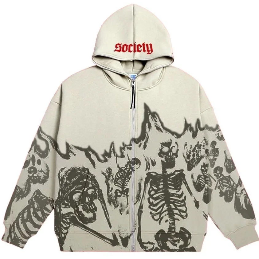 

Y2K millennium wind round neck skeleton hoodie couple's new long-sleeved skeleton head coat