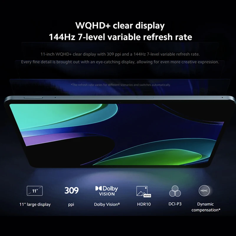 Глобальная версия Xiaomi Pad 6 11-дюймовый дисплей WQHD + Eyes Care Snapdragon ® 870