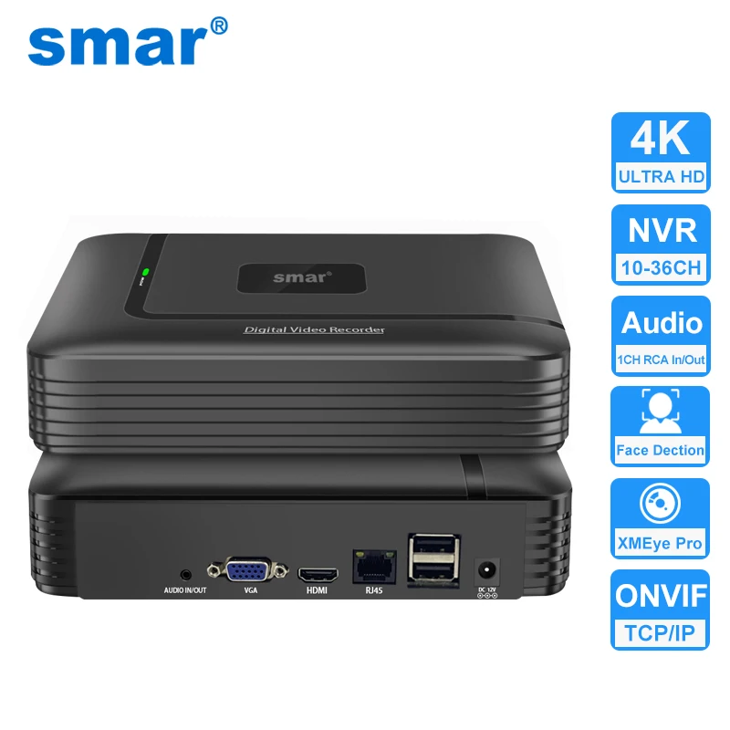 Фото Smar H.265 CCTV NVR Обнаружение лиц 10CH 16CH 32CH 36CH Макс 4K Выход Видеорегистратор безопасности Обнаружение движения P2P Onvif XMEye Приложение №1