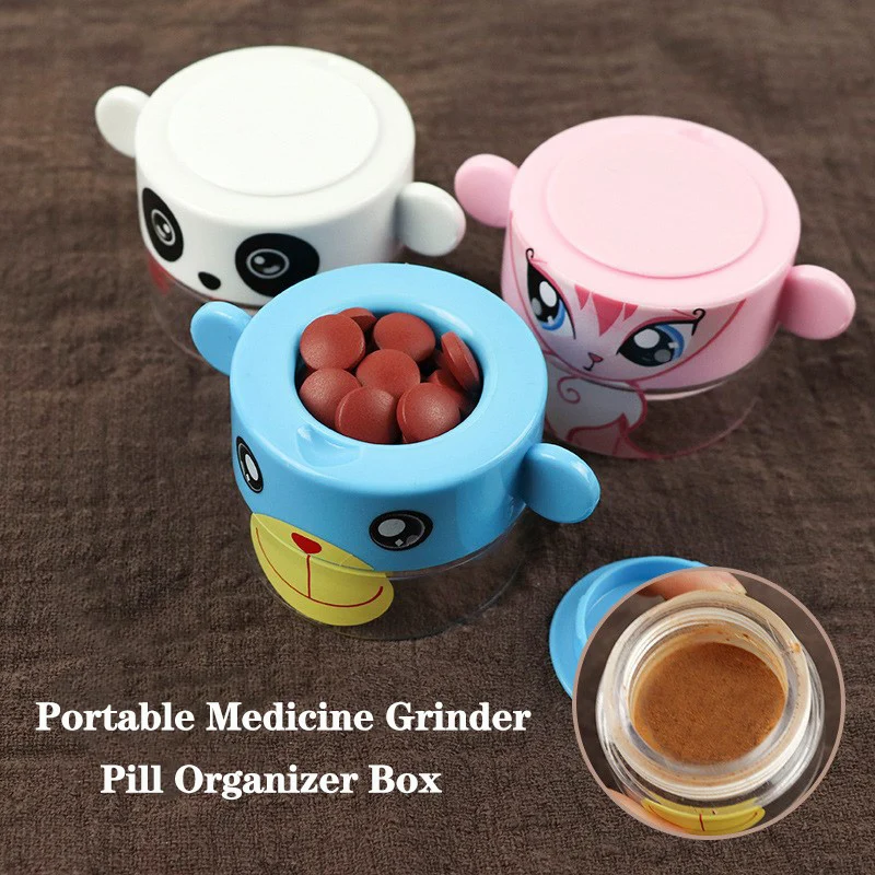 Pill Grinder Tablets Holder Crusher Cute Pill Box Portable Organizer Medicine Drug Dispenser Container Storage Pulverize Case