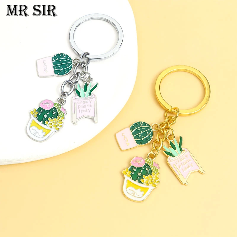 

Cute Enamel Keychains Crazy Plant Lady Potted Cactus Flower Keyring Women Men Bag Car Key Chain Handmade Jewelry Gifts Wholesale
