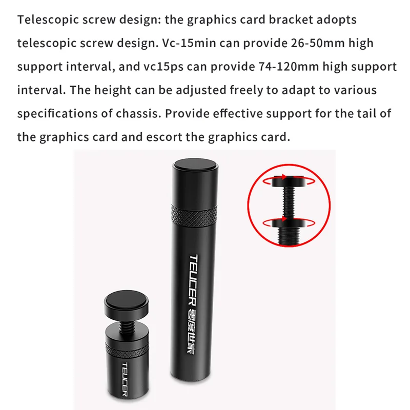 

TEUCER Graphics Card GPU Holder Vertical Telescopic Rotating Stand Bracket Magnetic GPU Video Card Holder VC-15 Plus Black