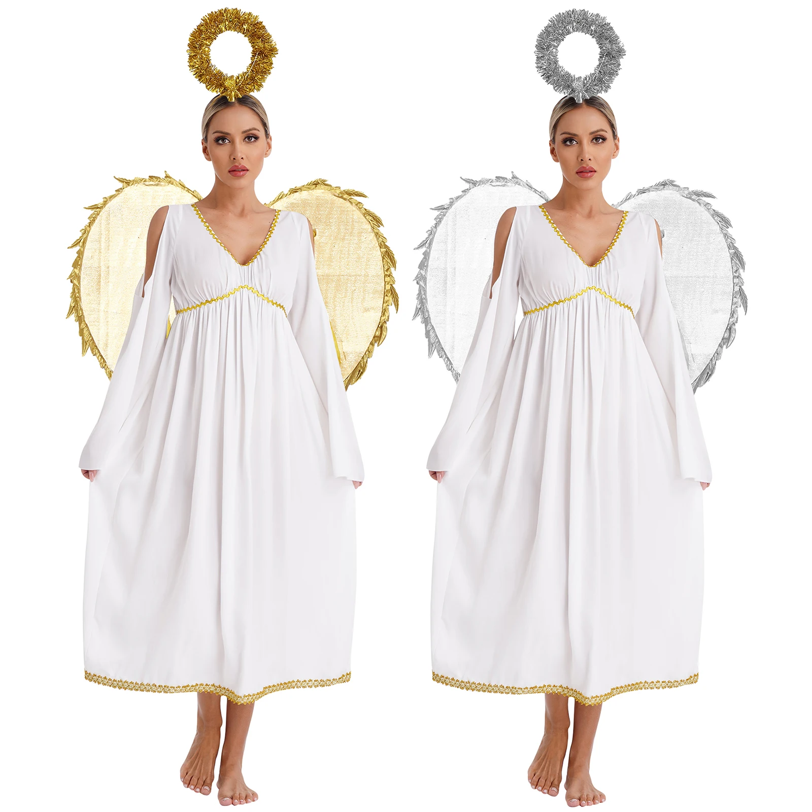 Женский карнавальный костюм ангела на Хэллоуин с расклешенными рукавами и