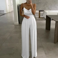 summer jumpsuit imitation pearl shoulder spaghetti strap backless sleeveless straight pants v neck summer romper prom clothes