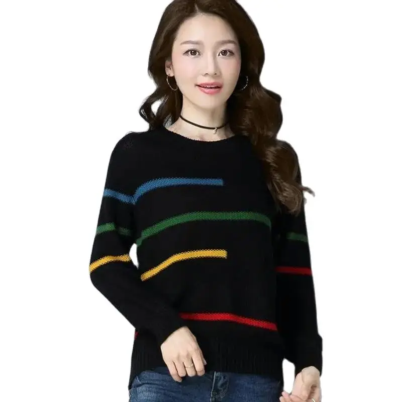 

Knitwear 2022 New Spring Autumn Women's Pullover Sweater Round Neck Stripe Long Sleeve Casual Tops All-match Bottoming Shirt