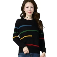 knitwear 2022 new spring autumn womens pullover sweater round neck stripe long sleeve casual tops all match bottoming shirt