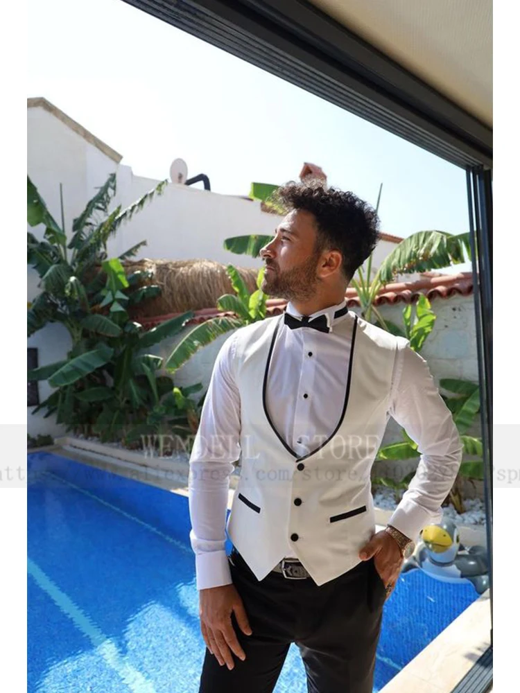 

Men's Fashion Sleeveless Jacket Slim Fit Colorblock Smooth Ivory Tank Top for Groomsmen Prom