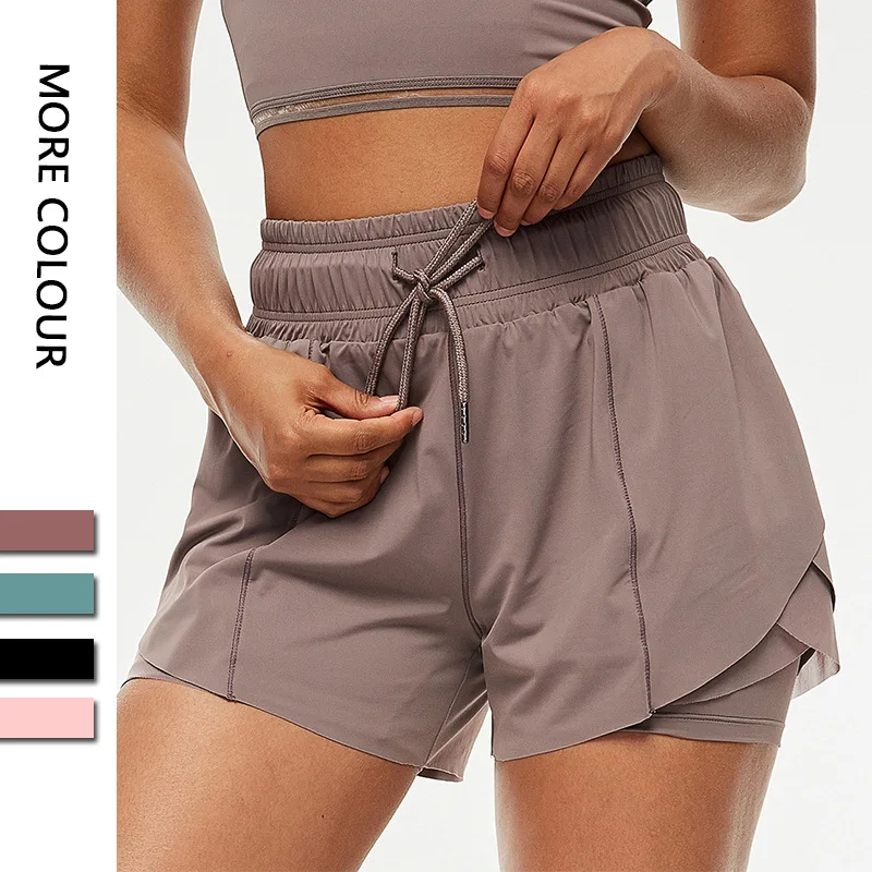 Dave&Di Fake Two-Piece Fitness Shorts Anti-Light Yoga  Bermuda Women 2023 Summer New Women's Drawstring Outdoor Sports Shorts