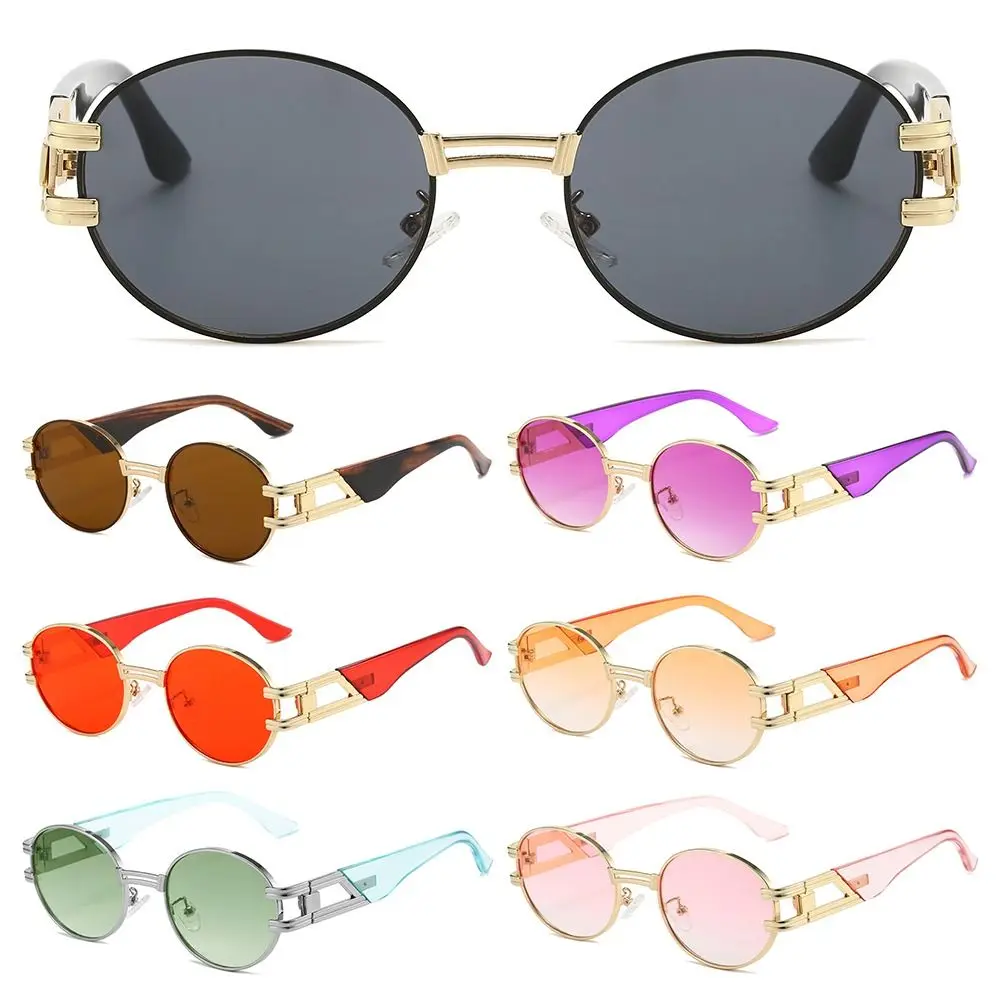 

Gothic Oval Punk Sunglasses Retro Metal Frame UV400 Protection Round Sun Glasses Shades for Women & Men