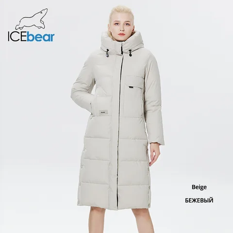 ICEbear 2023 Зимняя женская Верхняя Одежда Парка Супер Длинная теплая И ветрозащитная хлопчатобумажная куртка На Молнии Зимние куртки GWD22598I