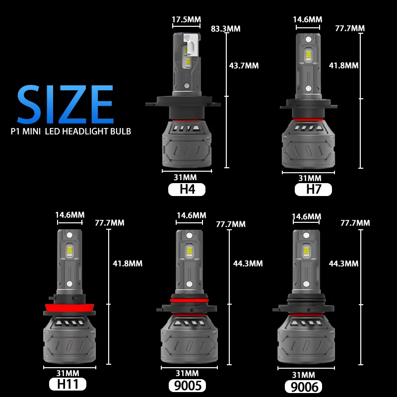 DAWNKNIGHT P1 Mini LED H7 H4 H11 9005 9006 H8 HB4 3000K для светодиодных ламп головного света 12 В 6000K Turbo
