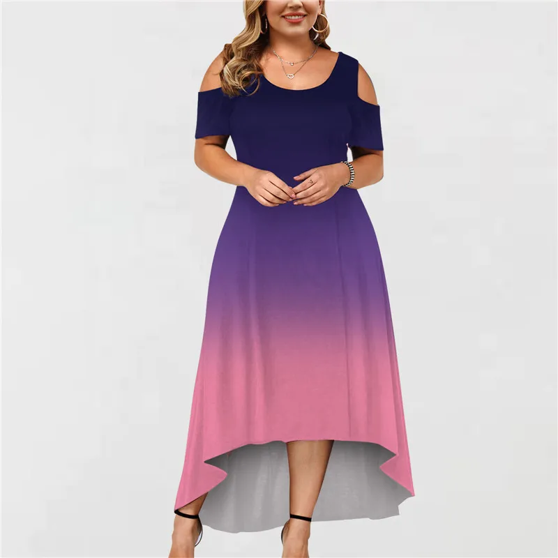 

Short Sleeve Off Shoulder Sexy Party Dress Gradient Print Maxi Dress Women Beach Holiday Casual Elegant Dress Vestidos De Mujer