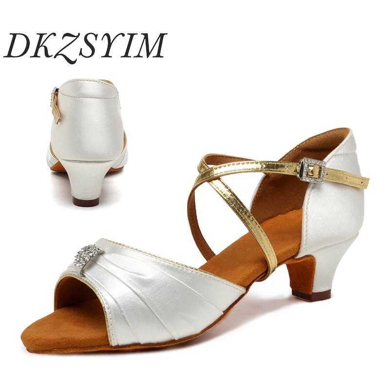 

DKZSYIM Women Latin Dancing Shoes Ballroom Woman Dance Shoes For Girls Suede Sole Tango Party Training Sandals Silk 3.5/4cm