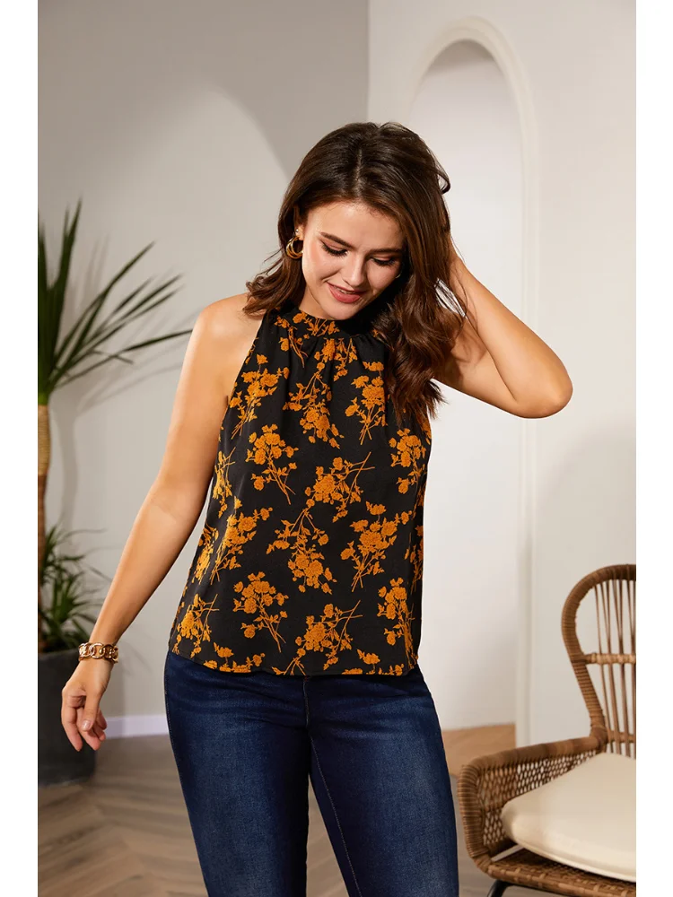 Chiffon top women's cropped sleeveless floral loose womenswear plus size feminino tanks