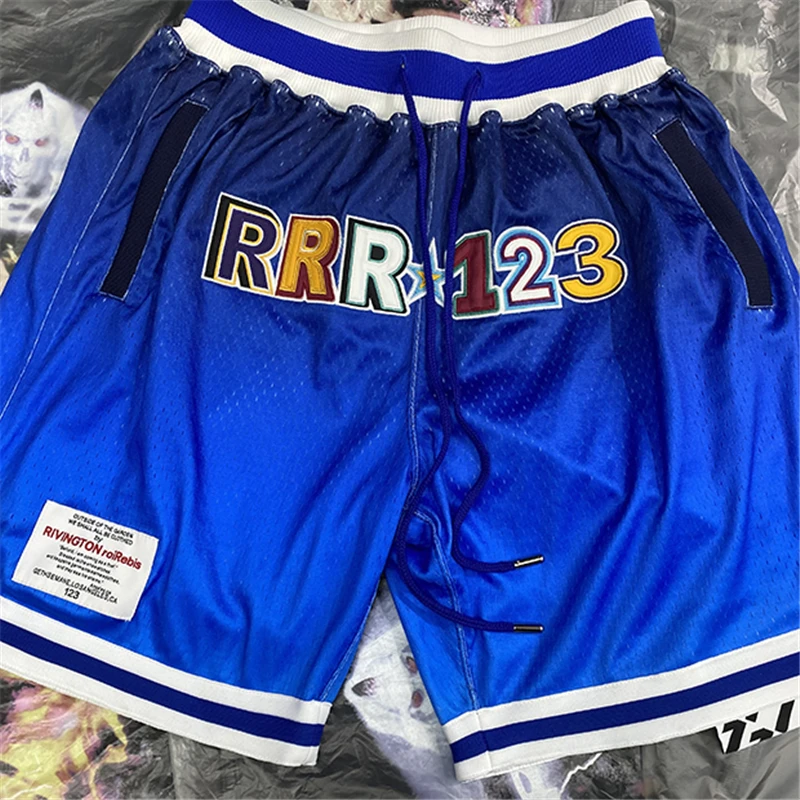 Blue RRR123 Shorts Mesh Embroidered Color Logo RRR 123 Casual Men Women Four Seasons Basketball Shortpant Sportpant Breeches