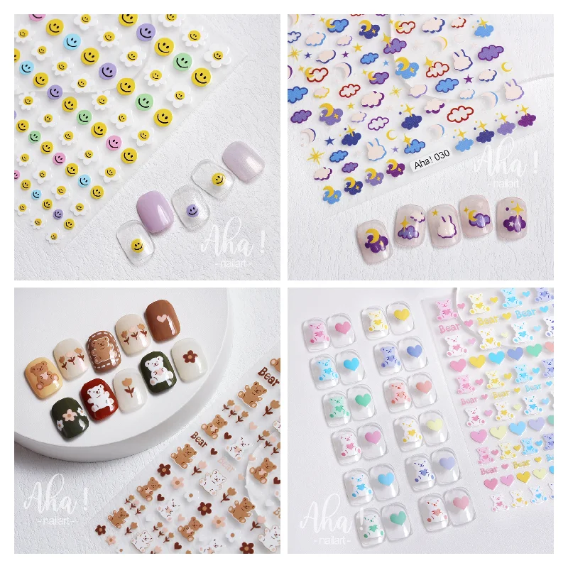 

1pc New Cartoon Nail Stickers Summer Tulip Flower Lovely Bear Self Adhesive Decals 3D Manicure Designs DIY Nail Art Decorations