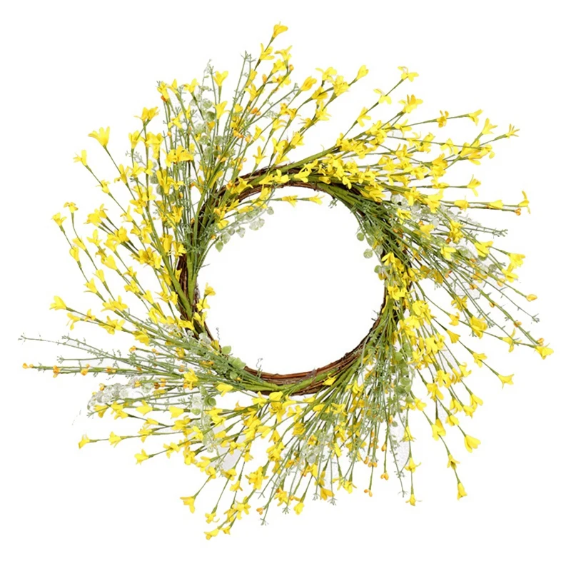 

Artificial Flower Wreath, Yellow Flower Front Door Wreath Winter Jasminum Wreath For Wedding, Parties, Home Wall Decor