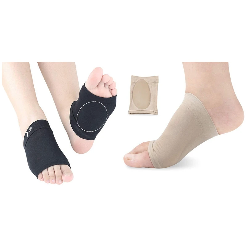 

2 Pcs Compression Arch Support With Comfort Gel Pad,Arch Brace For Flat Feet Cushions Skin Color & Black