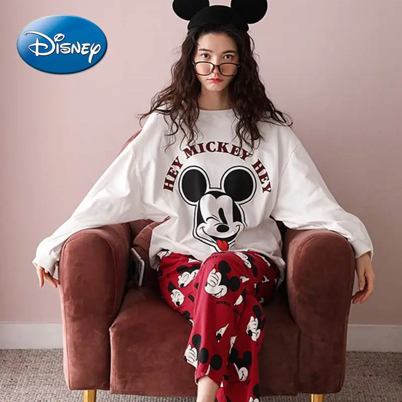 

Disney Mickey cartoon pajamas women autumn long-sleeved trousers two-piece cute can be worn outside home service suit
