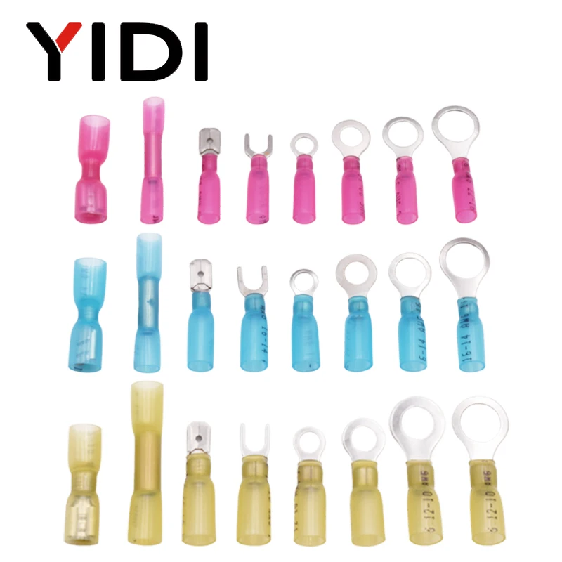 

100/250pcs Waterproof Heat Shrink Electrical Cable Wire Crimp Sleeves Splice Ring Fork Y Terminals Set Insulated Connectors Kit