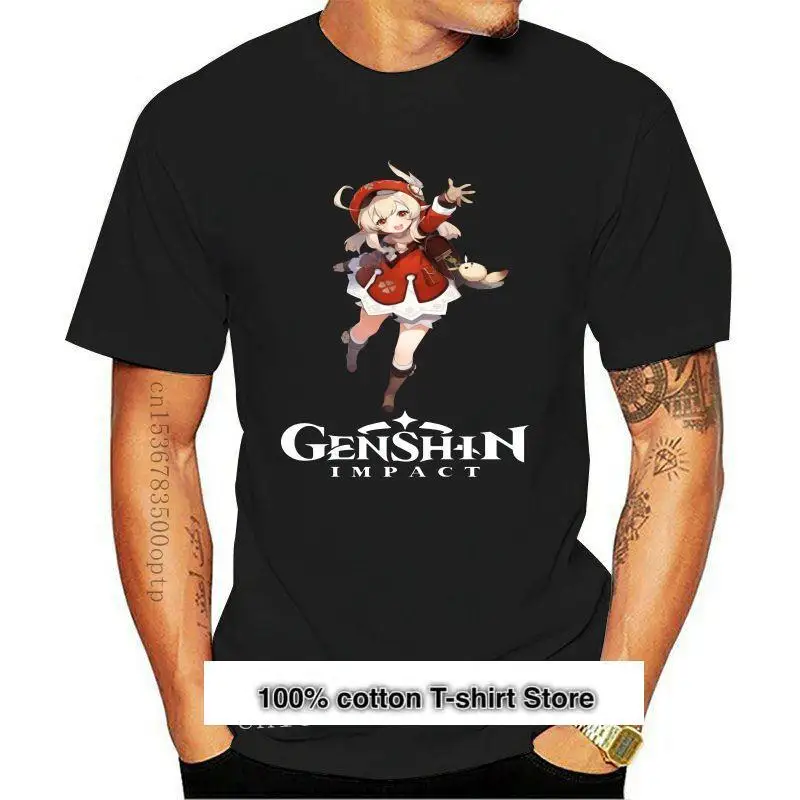 

Genshin-Camiseta de manga corta para hombre, de gran tamaño Camisa de algodón con cuello redondo, de juego Impact Klee