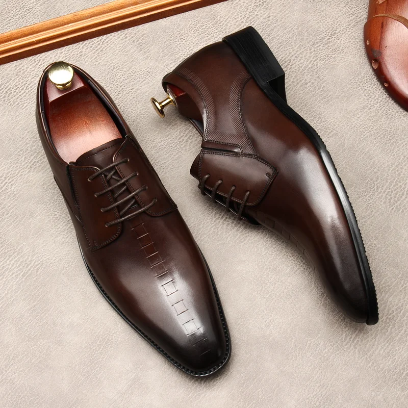 

Genuine Leather Business Men oxford Shoe Men Dress Classic Black Brown Lace Up Square Head Formal Shoes For Men oxford Shoes