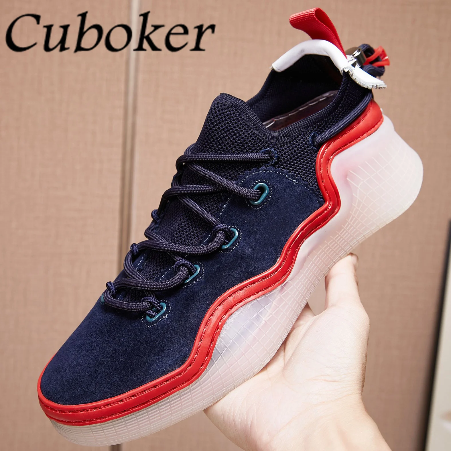 Кроссовки мужские трикотажные на шнуровке толстая подошва удобные замшевые