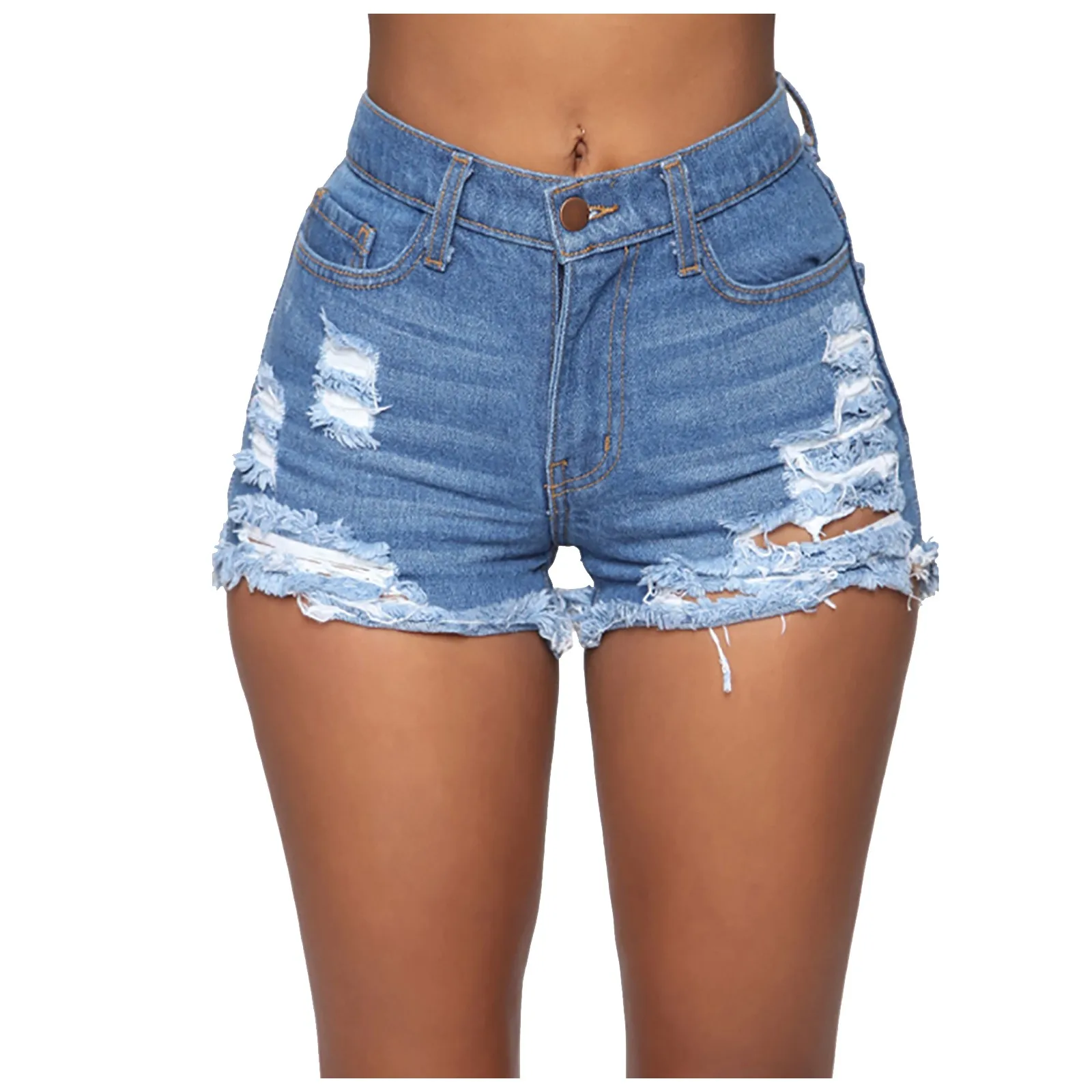 

Women Casual High Waist Denim Shorts Women Summer Pocket Tassel Hole Ripped Jeans Short Female Femme Short Pants