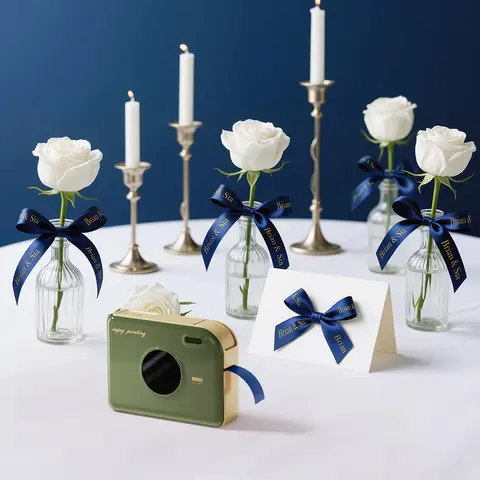 Атласные ленты Phomemo A30/P15 темно-синие с золотым принтом