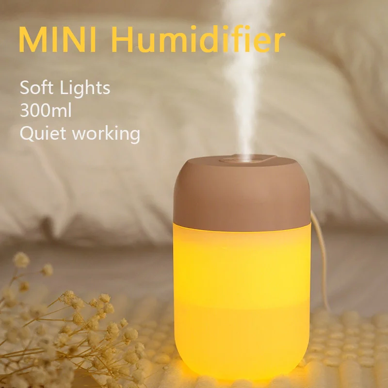 

Mini Air Humidifier Portable Aromatherapy Diffuser 300ml Ultrasonic Essential Oil Diffuser with Led Light Humidificator for Home