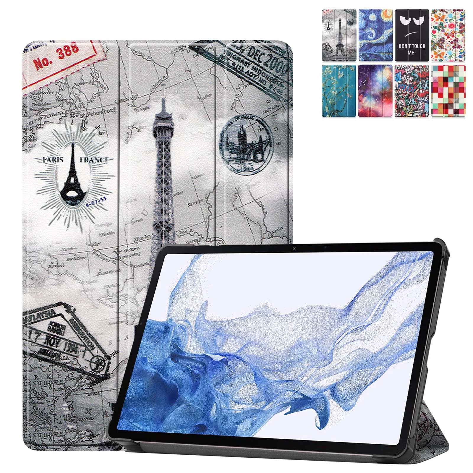 

for Samsung Galaxy Tab S8 SM-X700 SM-X706 Smart Cover Tab S7 SM-T870 Cartoon Tablet PU Leather Case Tri-fold Auto Wake