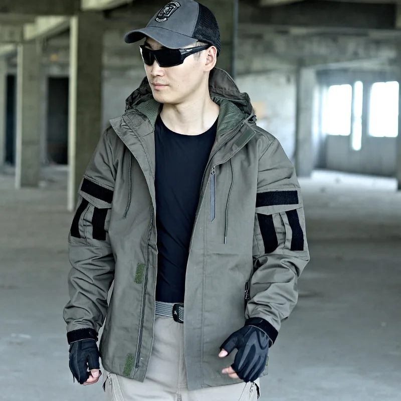 

Men Assault Jacket Hoodie Outdoor Tactical Hunting Coat Combat Uniform Tactical Equipment for Airsoft- Smoke Green Black