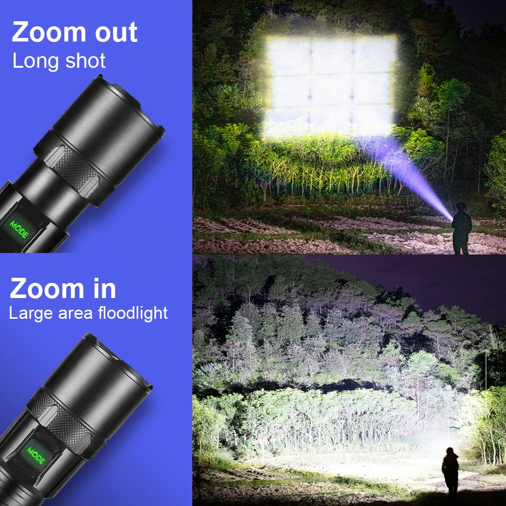 New XHP199 Powerful LED Flashlight XHP160 XHP90 Rechargeable Torch Light High Power 26650 USB Waterproof Camping Lamp |